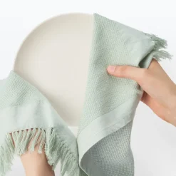 New Indian Cotton Multipurpose Cloth with Fringes - Light Green Kitchen Utensils