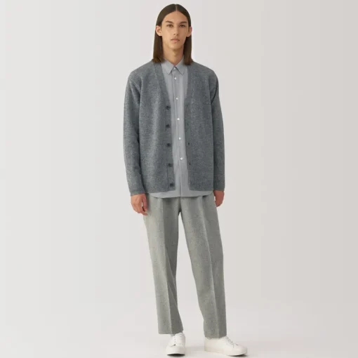 Online Labo Men's Milled Wool V Neck Cardigan Sweaters & Cardigans