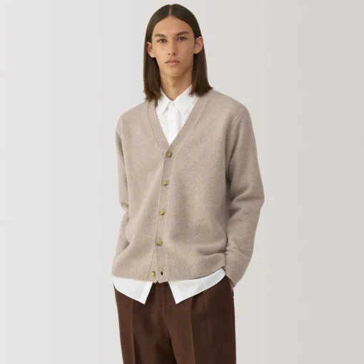 Online Labo Men's Milled Wool V Neck Cardigan Sweaters & Cardigans