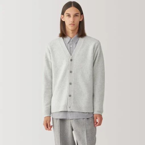 Online Labo Men's Milled Wool V Neck Cardigan Sweaters & Cardigans