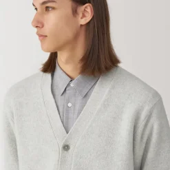 Online Labo Men's Milled Wool V Neck Cardigan Sweaters & Cardigans