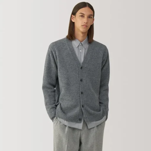 Online Labo Men's Milled Wool V Neck Cardigan Sweaters & Cardigans