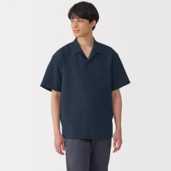 Sale Men's Breathable Seersucker Open Collar Short Sleeve Shirt Shirts & Polos