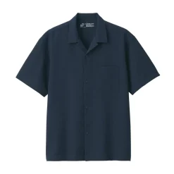 Sale Men's Breathable Seersucker Open Collar Short Sleeve Shirt Shirts & Polos