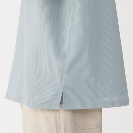 Sale Men's Breathable Seersucker Open Collar Short Sleeve Shirt Shirts & Polos