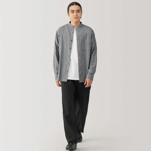 Sale Men's Flannel Stand Collar Long Sleeve Patterned Shirt Shirts & Polos