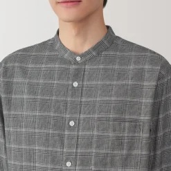 Sale Men's Flannel Stand Collar Long Sleeve Patterned Shirt Shirts & Polos