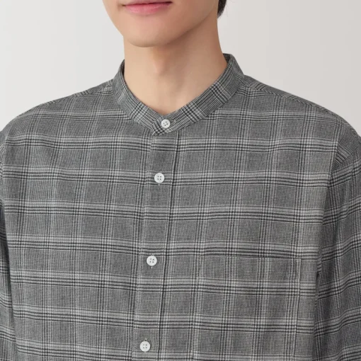 Sale Men's Flannel Stand Collar Long Sleeve Patterned Shirt Shirts & Polos
