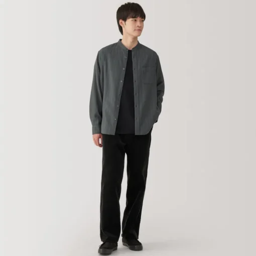 Sale Men's Flannel Stand Collar Long Sleeve Patterned Shirt Shirts & Polos