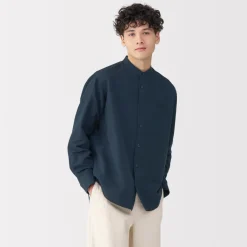 New Men's Hemp Cotton Stand Collar Shirt Shirts & Polos