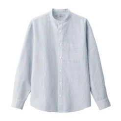 Outlet Men's Hemp Cotton Stand Collar Striped Shirt Shirts & Polos
