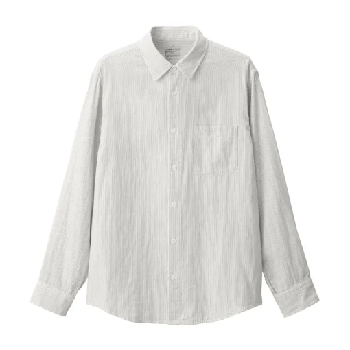 Best Men's Kapok Blend Double Gauze Long Sleeve Striped Shirt Shirts & Polos