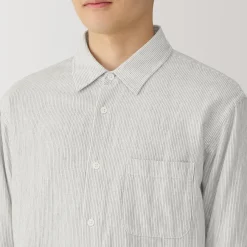 Best Men's Kapok Blend Double Gauze Long Sleeve Striped Shirt Shirts & Polos