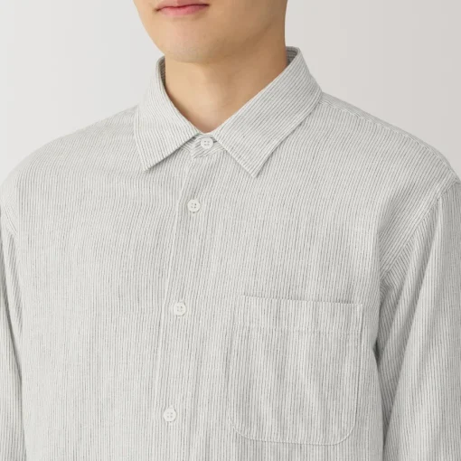 Best Men's Kapok Blend Double Gauze Long Sleeve Striped Shirt Shirts & Polos