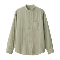 Discount Men's Kapok Blend Double Gauze Stand Collar Long Sleeve Shirt Shirts & Polos