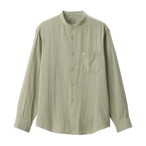 Discount Men's Kapok Blend Double Gauze Stand Collar Long Sleeve Shirt Shirts & Polos