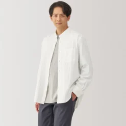 Discount Men's Kapok Blend Double Gauze Stand Collar Long Sleeve Shirt Shirts & Polos