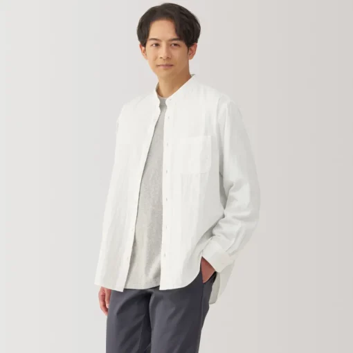 Discount Men's Kapok Blend Double Gauze Stand Collar Long Sleeve Shirt Shirts & Polos