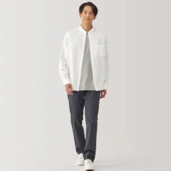 Discount Men's Kapok Blend Double Gauze Stand Collar Long Sleeve Shirt Shirts & Polos
