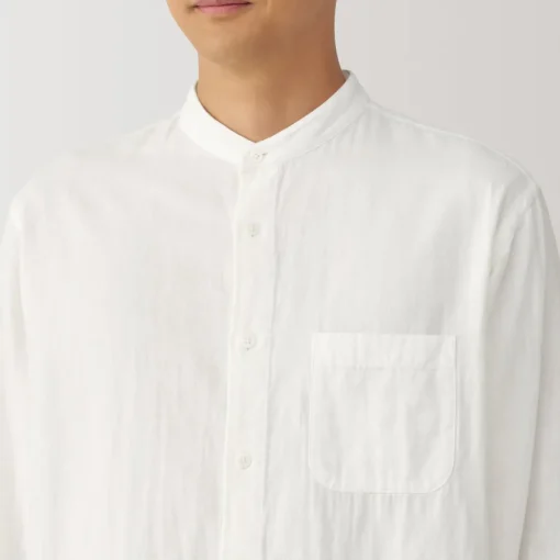 Discount Men's Kapok Blend Double Gauze Stand Collar Long Sleeve Shirt Shirts & Polos