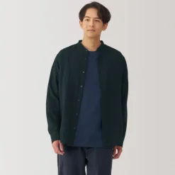 Discount Men's Kapok Blend Double Gauze Stand Collar Long Sleeve Shirt Shirts & Polos