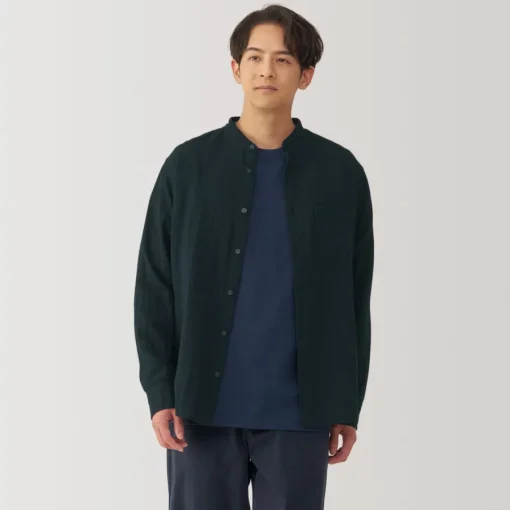 Discount Men's Kapok Blend Double Gauze Stand Collar Long Sleeve Shirt Shirts & Polos