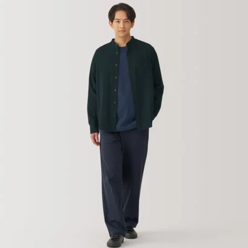 Discount Men's Kapok Blend Double Gauze Stand Collar Long Sleeve Shirt Shirts & Polos