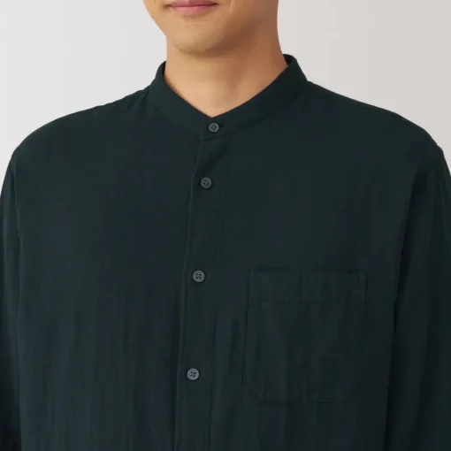 Discount Men's Kapok Blend Double Gauze Stand Collar Long Sleeve Shirt Shirts & Polos