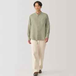 Discount Men's Kapok Blend Double Gauze Stand Collar Long Sleeve Shirt Shirts & Polos
