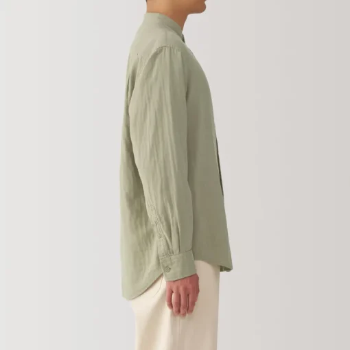Discount Men's Kapok Blend Double Gauze Stand Collar Long Sleeve Shirt Shirts & Polos
