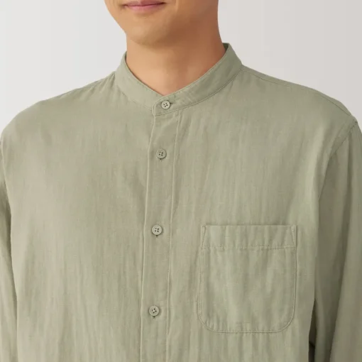 Discount Men's Kapok Blend Double Gauze Stand Collar Long Sleeve Shirt Shirts & Polos