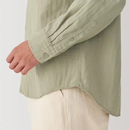 Discount Men's Kapok Blend Double Gauze Stand Collar Long Sleeve Shirt Shirts & Polos