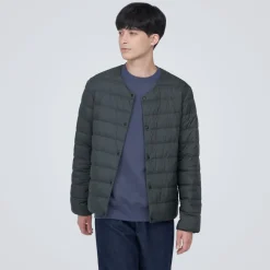 Hot Men's Lightweight Down Collarless Jacket Lightweight Down Jackets & Vests