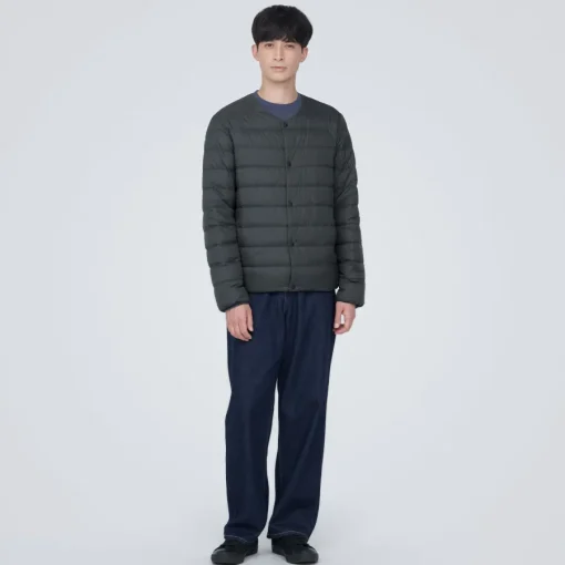 Hot Men's Lightweight Down Collarless Jacket Lightweight Down Jackets & Vests