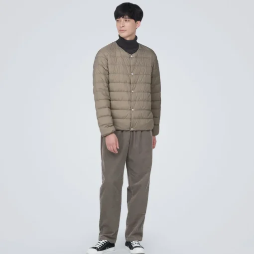 Hot Men's Lightweight Down Collarless Jacket Lightweight Down Jackets & Vests