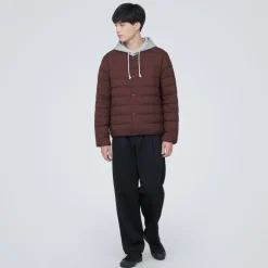 Hot Men's Lightweight Down Collarless Jacket Lightweight Down Jackets & Vests