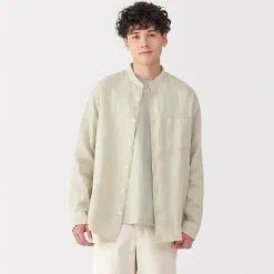 Discount Men's Linen Stand Collar Shirt Shirts & Polos