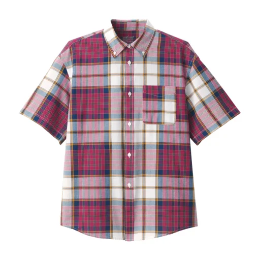 Clearance Men's Madras Check Button Down Short Sleeve Shirt Shirts & Polos