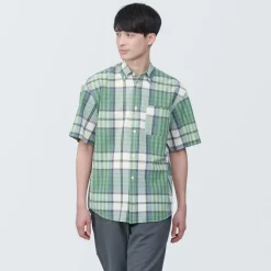 Clearance Men's Madras Check Button Down Short Sleeve Shirt Shirts & Polos