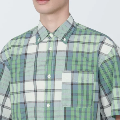 Clearance Men's Madras Check Button Down Short Sleeve Shirt Shirts & Polos