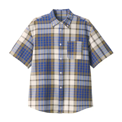 Clearance Men's Madras Check Button Down Short Sleeve Shirt Shirts & Polos
