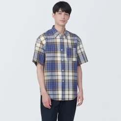 Clearance Men's Madras Check Button Down Short Sleeve Shirt Shirts & Polos