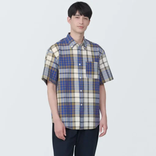 Clearance Men's Madras Check Button Down Short Sleeve Shirt Shirts & Polos