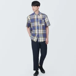 Clearance Men's Madras Check Button Down Short Sleeve Shirt Shirts & Polos