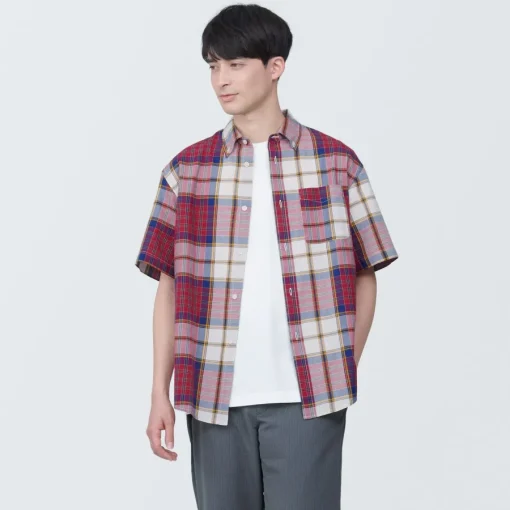 Clearance Men's Madras Check Button Down Short Sleeve Shirt Shirts & Polos