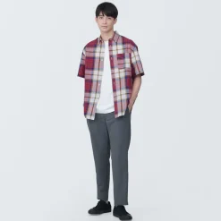 Clearance Men's Madras Check Button Down Short Sleeve Shirt Shirts & Polos