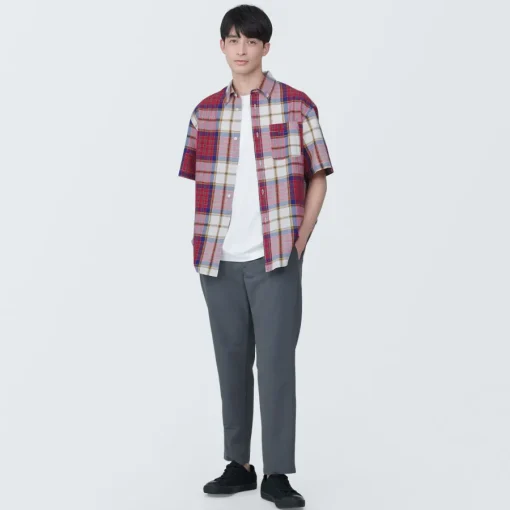 Clearance Men's Madras Check Button Down Short Sleeve Shirt Shirts & Polos
