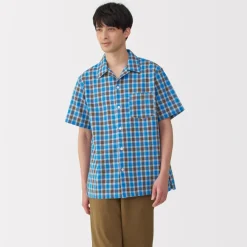 Clearance Men's Madras Check Open Collar Short Sleeve Shirt Shirts & Polos