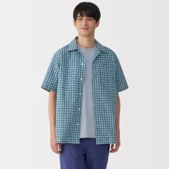 Clearance Men's Madras Check Open Collar Short Sleeve Shirt Shirts & Polos