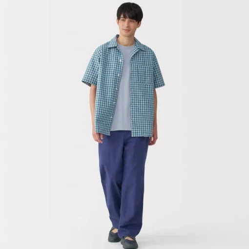 Clearance Men's Madras Check Open Collar Short Sleeve Shirt Shirts & Polos